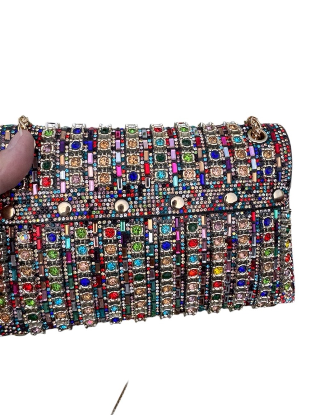 Embellished Multicolor Crystal Evening Clutch; New